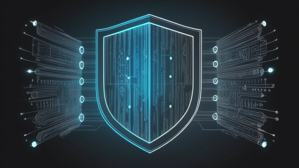 A serious pencil sketch of a digital security shield interlocking with clean, structured lines of code and database symbols. No text, no logos.