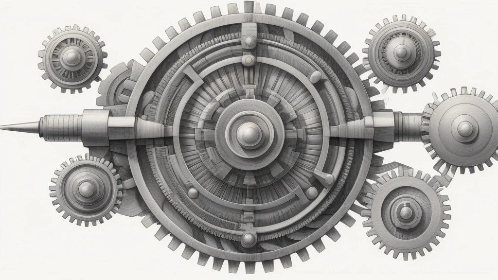 A detailed pencil sketch depicting a complex, multi-layered gear system, where each gear represents a different GPT-5.6 model (Sol, Terra, Luna) interlocking. Above this system, a subtle, disembodied hand (representing government oversight) is gently adjusting a control lever that connects to the gears. No text, no logos.