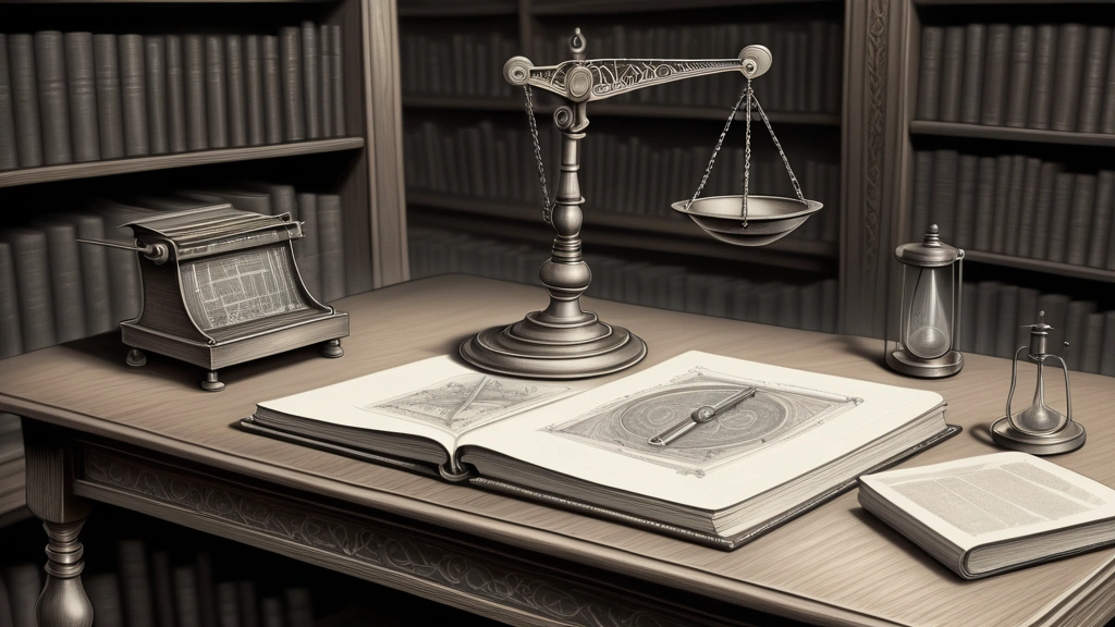 A detailed pencil sketch of a vintage balance scale sitting on a wooden research library table, with one side holding a heavy, closed iron lockbox and the other holding a glowing, open book showing complex mathematical neural networks. No text, no logos.