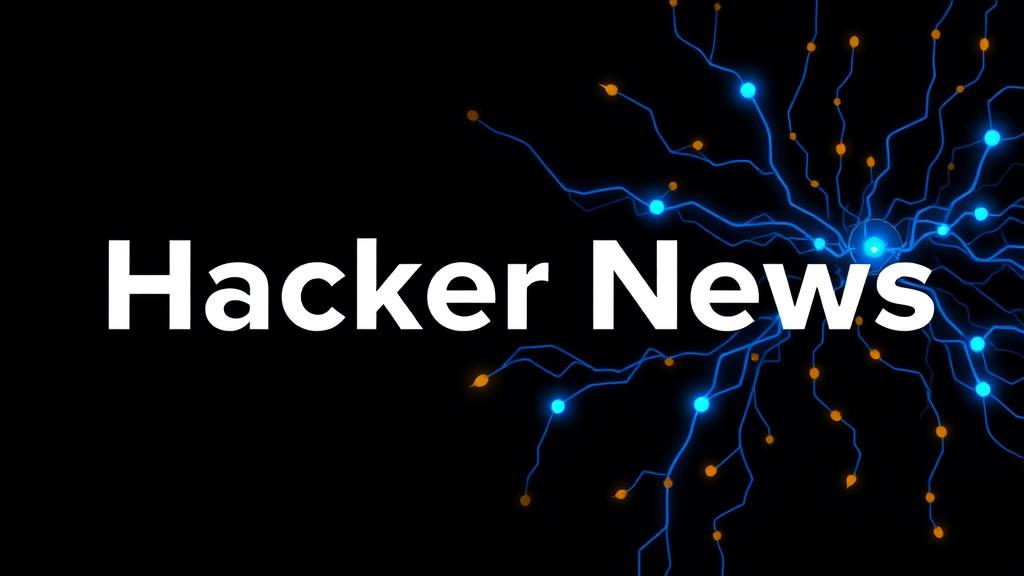 Hacker News logo, dark background, electric blue and gold accents, clean tech illustration, neural network, no text in image