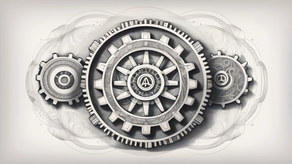 Pencil sketch of a central, intricate gear representing an AI platform. Several smaller, distinct gears, each with a unique abstract symbol (e.g., a stylized "M", a unique geometric pattern, or a cloud shape for AWS), interlock with the central gear and with each other, demonstrating complex collaboration and integration. No text, no logos.