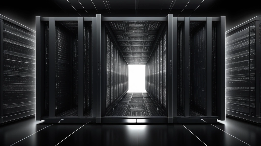 A detailed pencil sketch depicting a large, imposing, opaque black box, subtly radiating light from unseen internal mechanisms. From this black box, thin, numerous lines of data flow into a significantly smaller, transparent, and clearly visible server rack model. The server rack glows softly, indicating it is processing the received knowledge. No text, no logos.