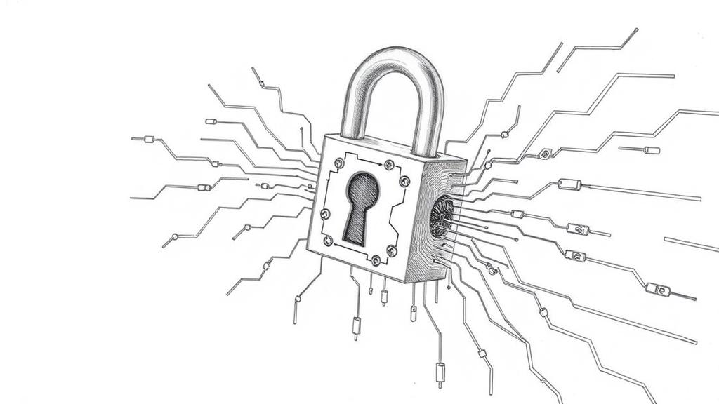 A detailed pencil sketch depicting a digital lock, symbolic of AI export controls, being visibly opened or removed from a flowing stream of data or abstract computational elements. The lock could appear intricate, with circuits or code patterns. No text, no logos.
