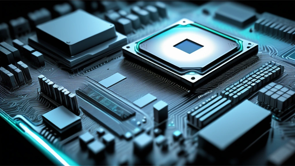 A detailed pencil sketch of a desktop computer motherboard, focusing closely on the silicon layout of glowing VRAM chips and an adjacent local hard drive with data tracks. No text, no logos.