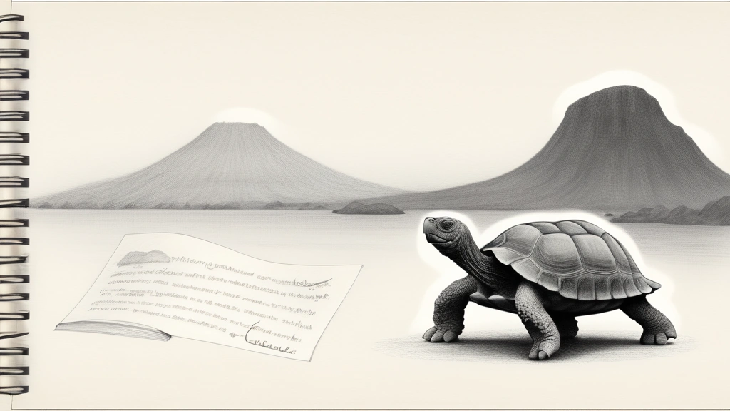 Pencil sketch of a notepad or journal page, with a single, prominent word "COMMENTS" written clearly on it. The background subtly depicts the silhouette of a Galápagos tortoise or a volcanic landscape, suggesting the "Galapagos Island" context, but without distracting from the central note. No text, no logos.