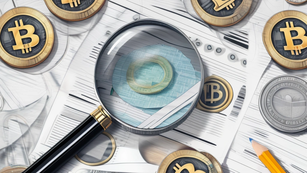 A detailed pencil sketch of a cracked magnifying glass resting on a stack of printed, distorted social media profile pages with fake verification badges and broken cryptocurrency coins scattered around. No text, no logos.