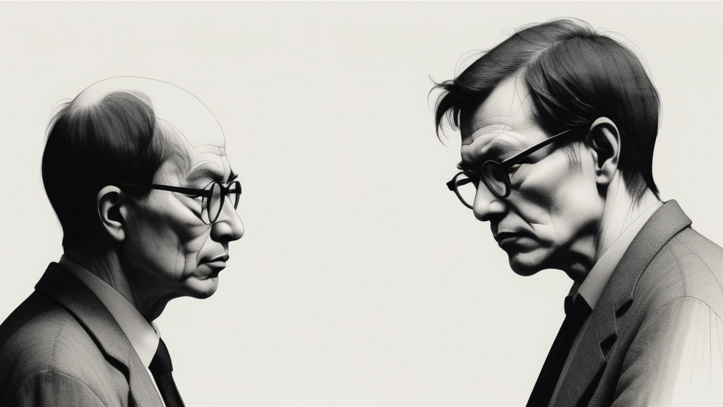 An editorial ink sketch depicting two contemplative figures in deep thought, captured in sharp crosshatched black ink lines on a textured off-white paper background. One figure wears glasses, looking downward with a serious expression, while the other rests a chin on a hand, lost in deep analytical reflection. Subtle washes of dark charcoal grey and a single striking accent of crimson red ink evoke a mood of urgency and intellectual weight. Serious and minimalist composition, focus on expressive facial lines and shadows. No text, no logos, cinematic composition.