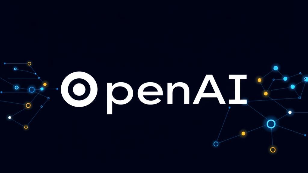 A clean tech illustration featuring the OpenAI logo or brand identity, set against a dark background. Electric blue and gold accents highlight interconnected nodes and data streams, symbolizing innovation, intelligence, and a network of solutions. The style should be modern, sleek, and high-tech, without any text in the image.